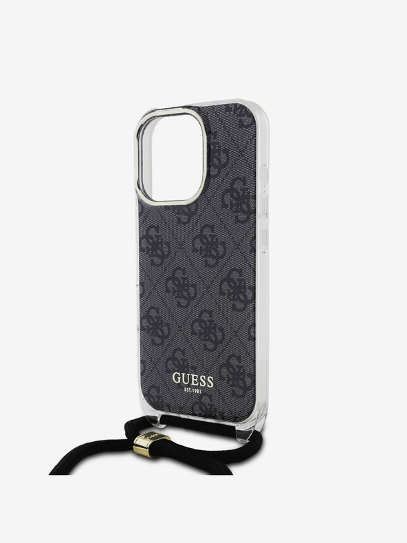 Guess Guess IML 4G hrbtni ovitek s potiskanim pasom za križ za iPhone 16 Pro črn