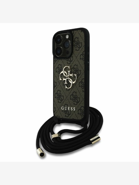 Guess Guess PU PU 4G kovinski logotip s pasom za križ za iPhone 16 Pro rjava