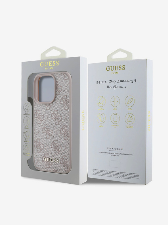 Guess Guess hrbtni ovitek 4G Charm za iPhone 16 Pro Max Tone on Tone Pink