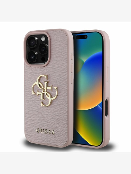 Guess Guess PU Grained 4G Metal Logo Back Cover za iPhone 16 Pro Pink