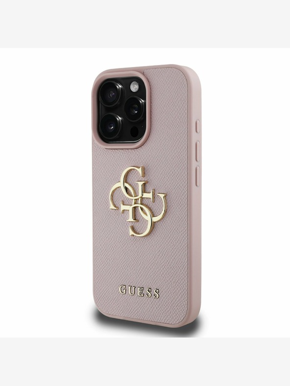 Guess Guess PU Grained 4G Metal Logo Back Cover za iPhone 16 Pro Pink