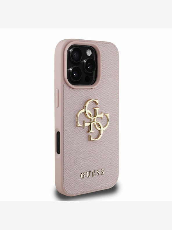Guess Guess PU Grained 4G Metal Logo Back Cover za iPhone 16 Pro Pink