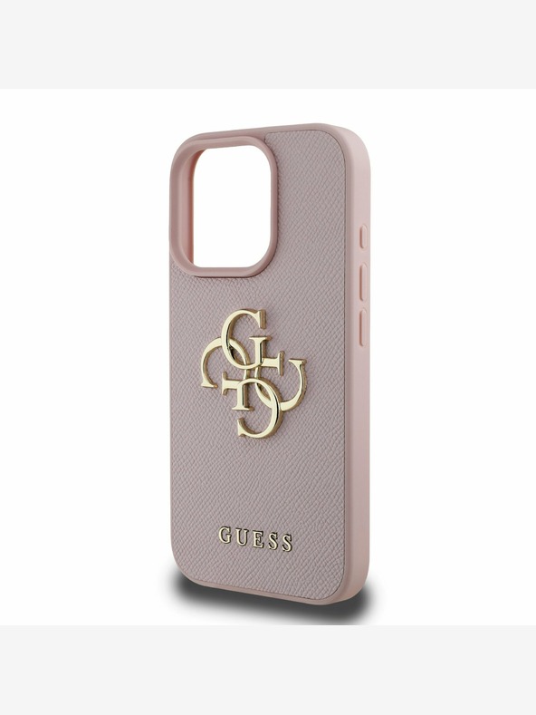 Guess Guess PU Grained 4G Metal Logo Back Cover za iPhone 16 Pro Pink