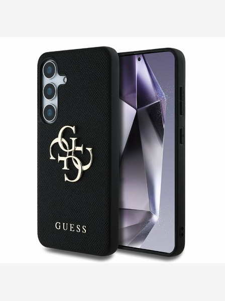 Guess Guess PU zrnat kovinski zadnji ovitek z logotipom 4G za Samsung Galaxy S25 Black