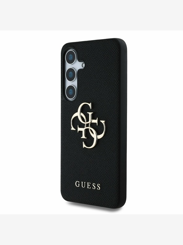 Guess Guess PU zrnat kovinski zadnji ovitek z logotipom 4G za Samsung Galaxy S25 Black