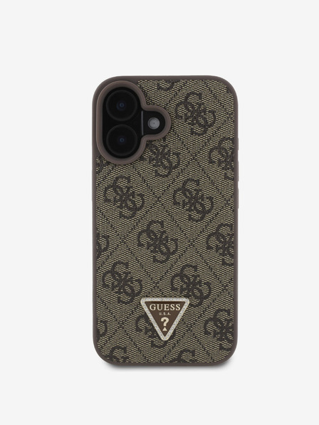 Guess Guess PU 4G Strass Triangle Metal Logo Back Cover + Crossbody Strap za iPhone 16 Brown