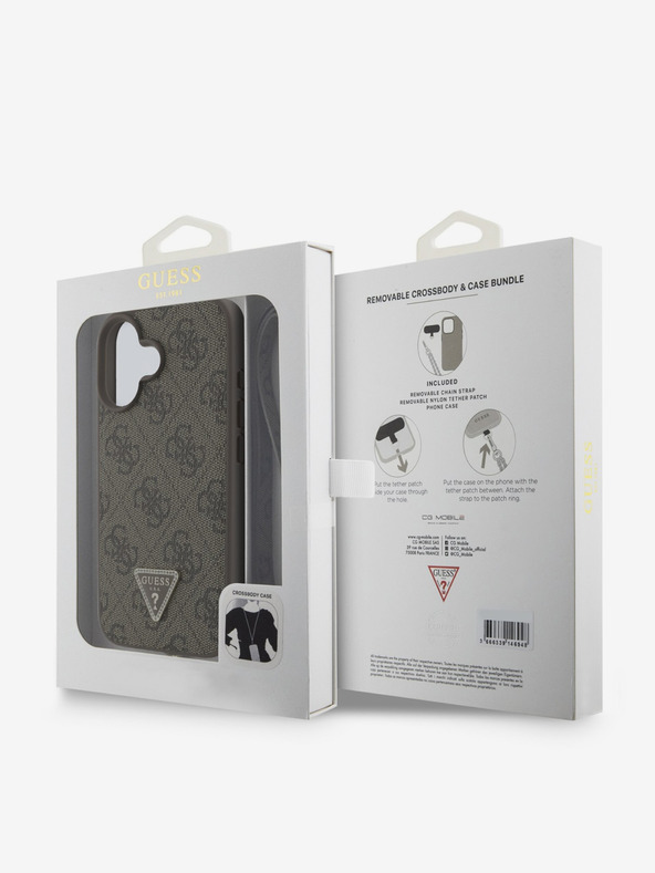 Guess Guess PU 4G Strass Triangle Metal Logo Back Cover + Crossbody Strap za iPhone 16 Brown