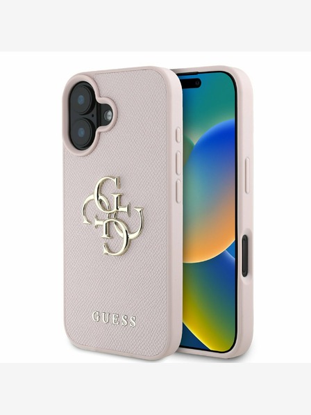 Guess Guess PU Grained 4G Metal Logo Back Cover za iPhone 16 Pink