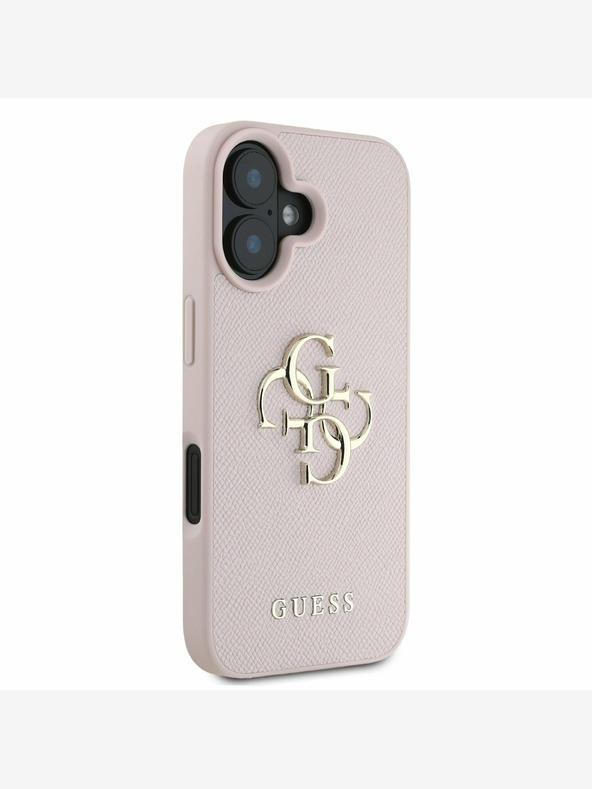 Guess Guess PU Grained 4G Metal Logo Back Cover za iPhone 16 Pink