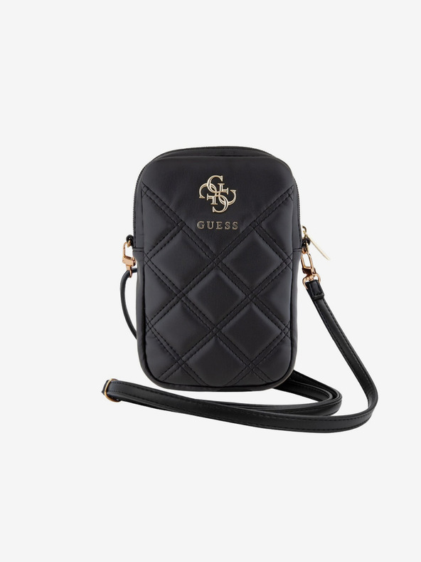 Guess Guess PU prešita torbica za telefon s kovinskim logotipom 4G in zadrgo črna