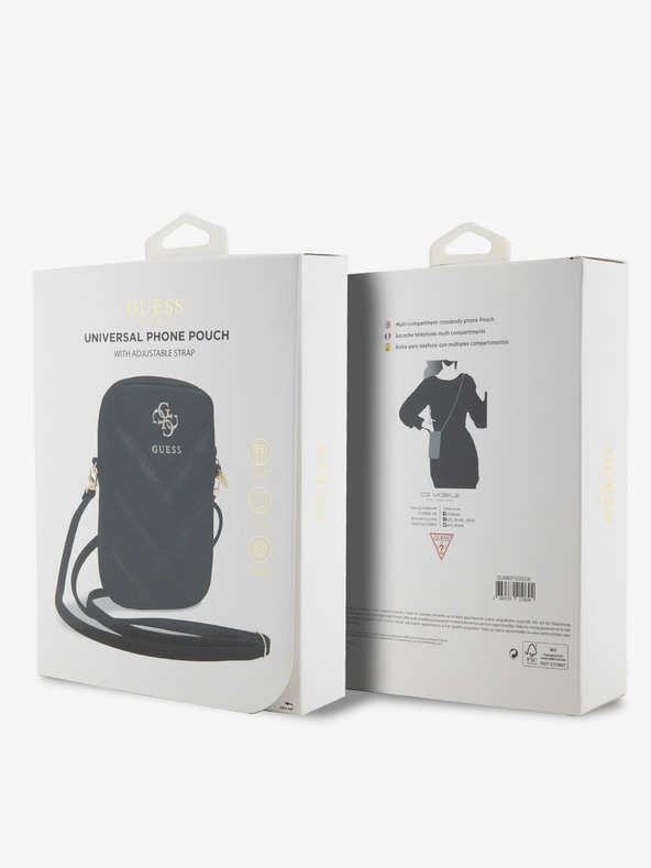 Guess Guess PU prešita torbica za telefon s kovinskim logotipom 4G in zadrgo črna