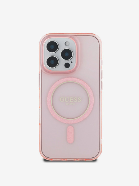 Guess Guess IML bleščeč obroč MagSafe hrbtni ovitek za iPhone 16 Pro Max roza