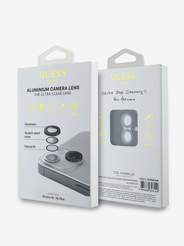 Guess Guess kovinska zaščita za objektiv za iPhone 16/16 Plus črna