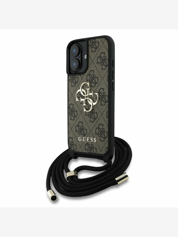 Guess Guess PU 4G Kovinski logotip s pasom za križ za iPhone 16 Rjava
