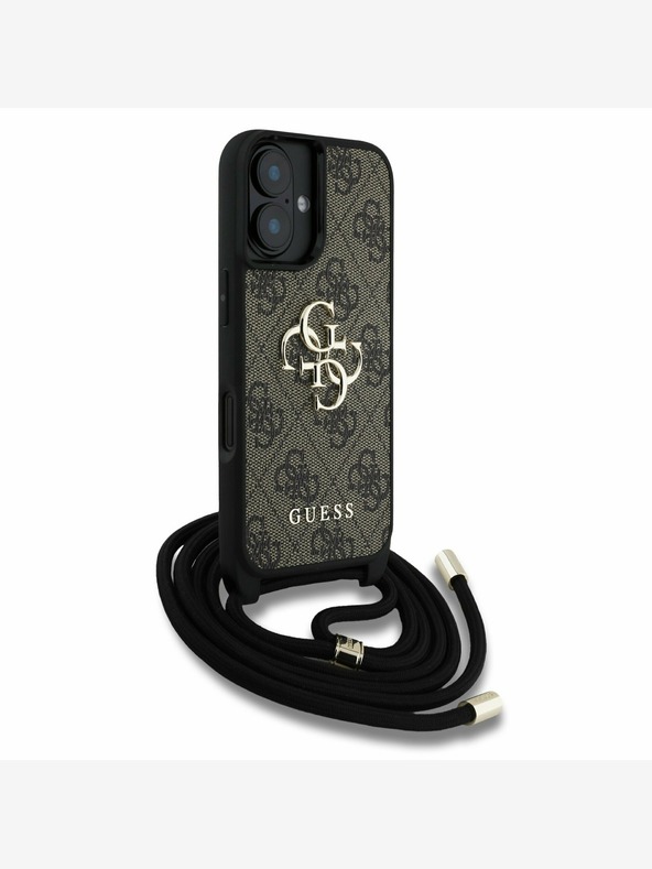Guess Guess PU 4G Kovinski logotip s pasom za križ za iPhone 16 Rjava