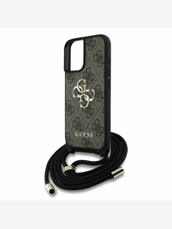 Guess Guess PU 4G Kovinski logotip s pasom za križ za iPhone 16 Rjava