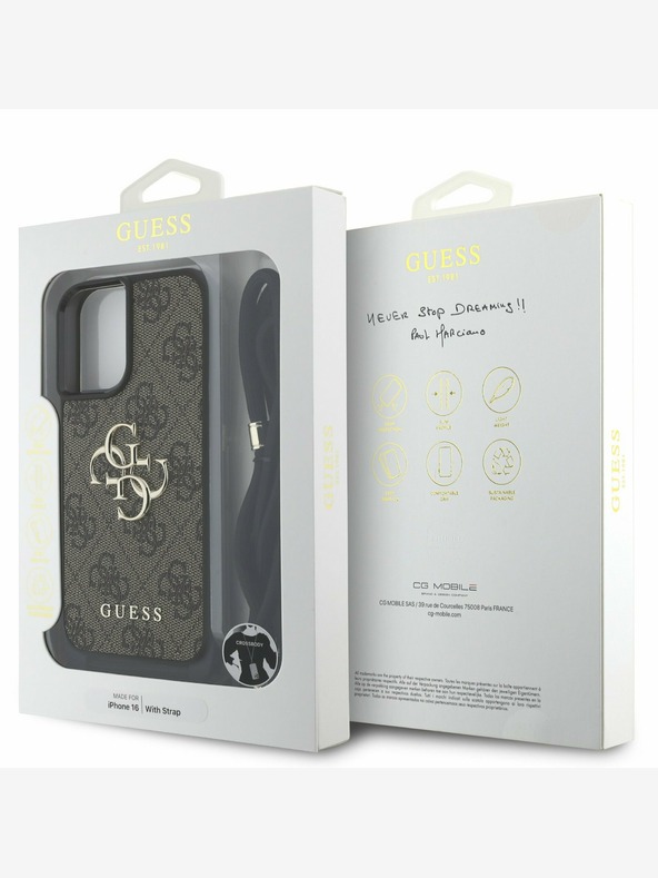 Guess Guess PU 4G Kovinski logotip s pasom za križ za iPhone 16 Rjava