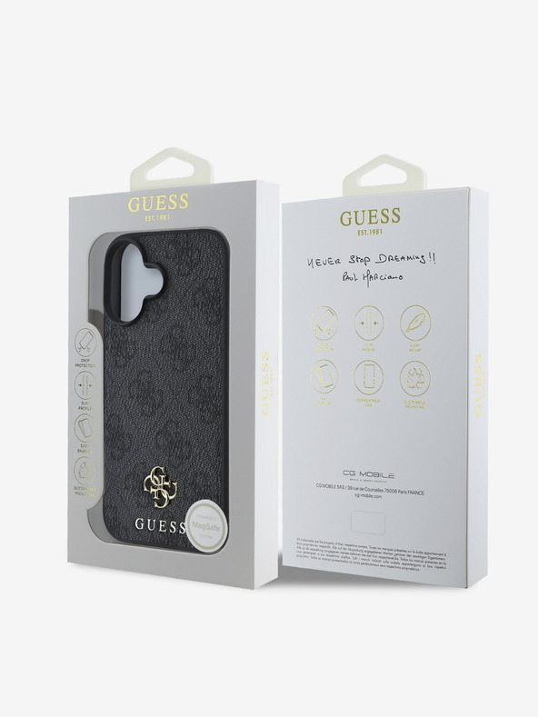 Guess Guess PU 4G Small Metal Logo MagSafe hrbtni ovitek za iPhone 16 Grey