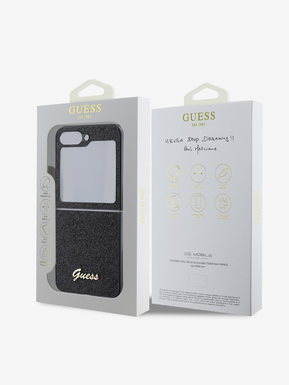 Guess Guess PC/TPU kovinski logotip z bleščicami za Samsung Galaxy Z Flip 6 Black