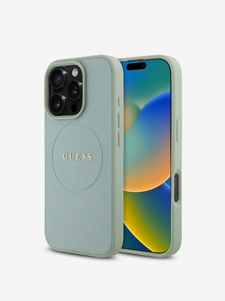 Guess Guess PU Grained Classic Logo MagSafe hrbtni ovitek za iPhone 16 Pro Green
