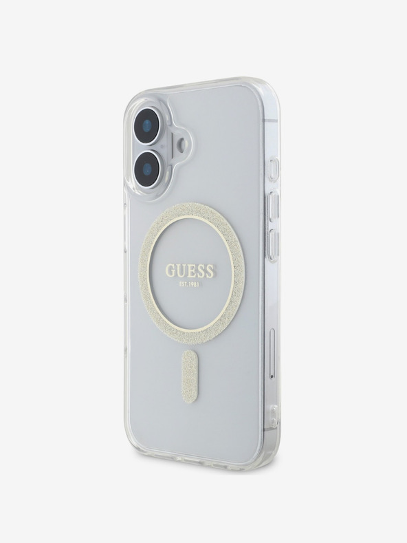 Guess Guess IML Glitter Ring MagSafe zadnji ovitek za iPhone 16 Plus prozoren