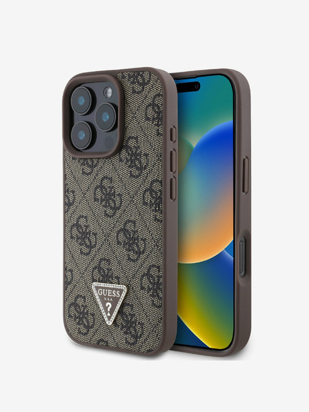Guess Guess PU 4G Strass Triangle Metal Logo Back Cover za iPhone 16 Pro Brown