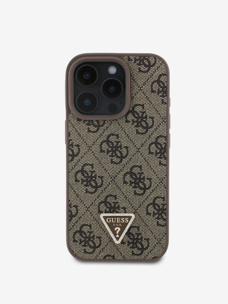 Guess Guess PU 4G Strass Triangle Metal Logo Back Cover za iPhone 16 Pro Brown
