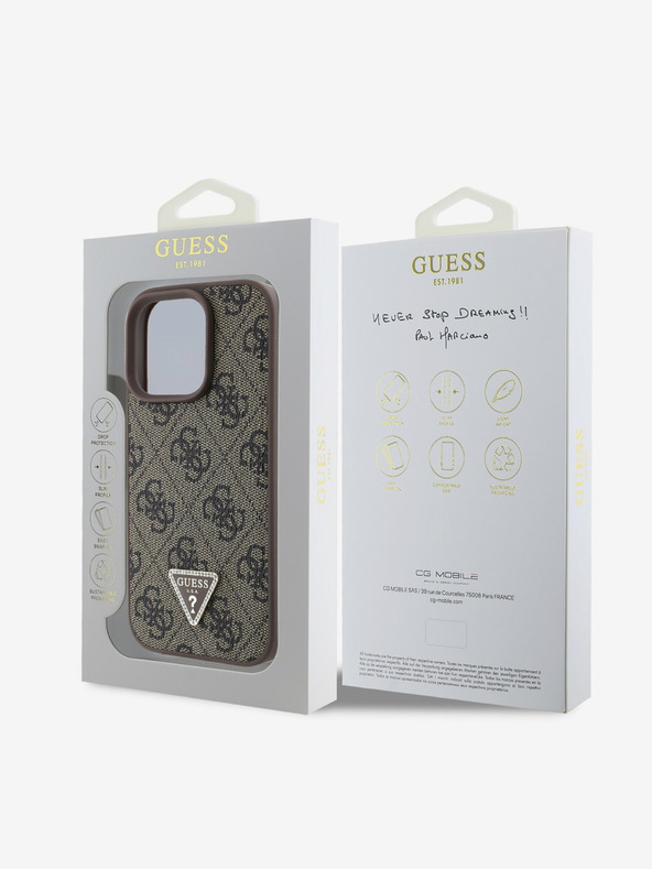 Guess Guess PU 4G Strass Triangle Metal Logo Back Cover za iPhone 16 Pro Brown