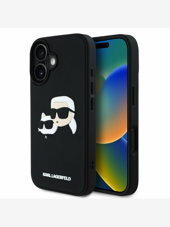 Karl Lagerfeld Karl Lagerfeld 3D gumijast hrbtni ovitek z dvojno glavo za iPhone 16 črn