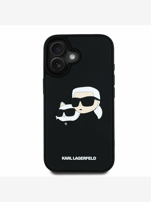 Karl Lagerfeld Karl Lagerfeld 3D gumijast hrbtni ovitek z dvojno glavo za iPhone 16 črn