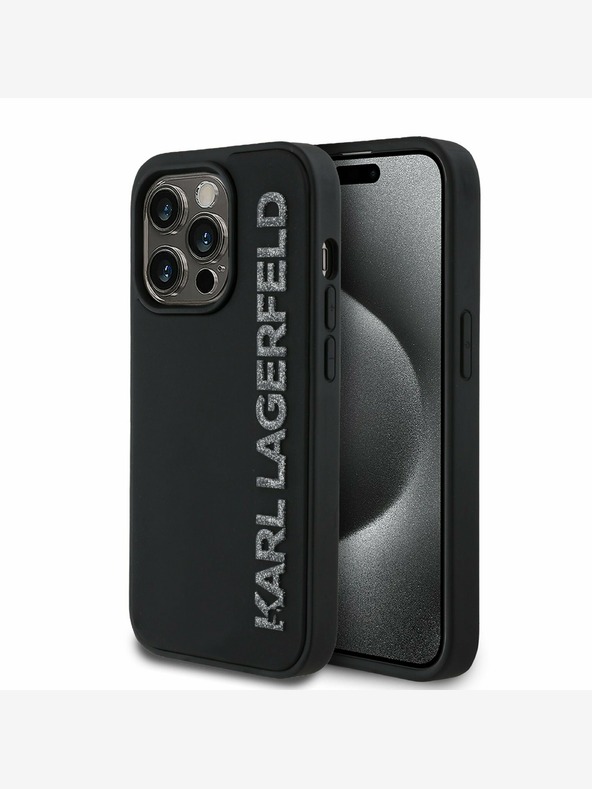 Karl Lagerfeld Karl Lagerfeld 3D gumijasti hrbtni ovitek z bleščicami in logotipom za iPhone 13 Pro Black