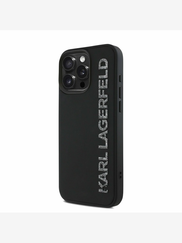 Karl Lagerfeld Karl Lagerfeld 3D gumijasti hrbtni ovitek z bleščicami za iPhone 15 Pro Max črn