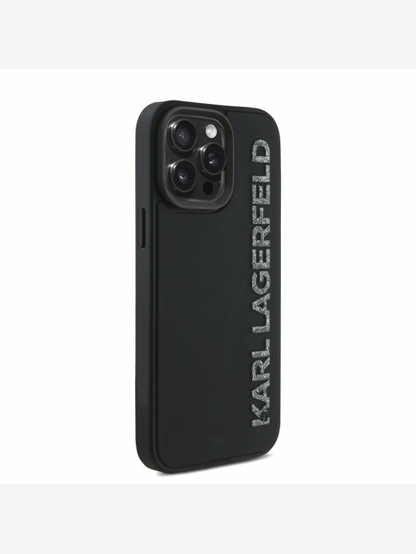 Karl Lagerfeld Karl Lagerfeld 3D gumijasti hrbtni ovitek z bleščicami za iPhone 15 Pro Max črn