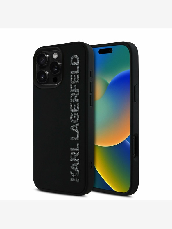 Karl Lagerfeld Karl Lagerfeld 3D gumijasti hrbtni ovitek z bleščečim logotipom za iPhone 16 Pro Max Black