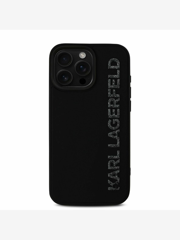 Karl Lagerfeld Karl Lagerfeld 3D gumijasti hrbtni ovitek z bleščečim logotipom za iPhone 16 Pro Max Black