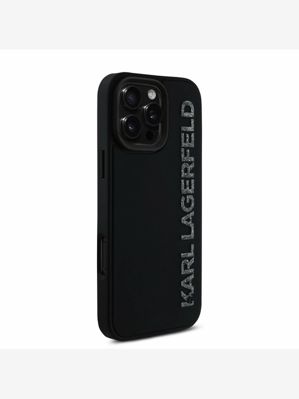 Karl Lagerfeld Karl Lagerfeld 3D gumijasti hrbtni ovitek z bleščečim logotipom za iPhone 16 Pro Max Black