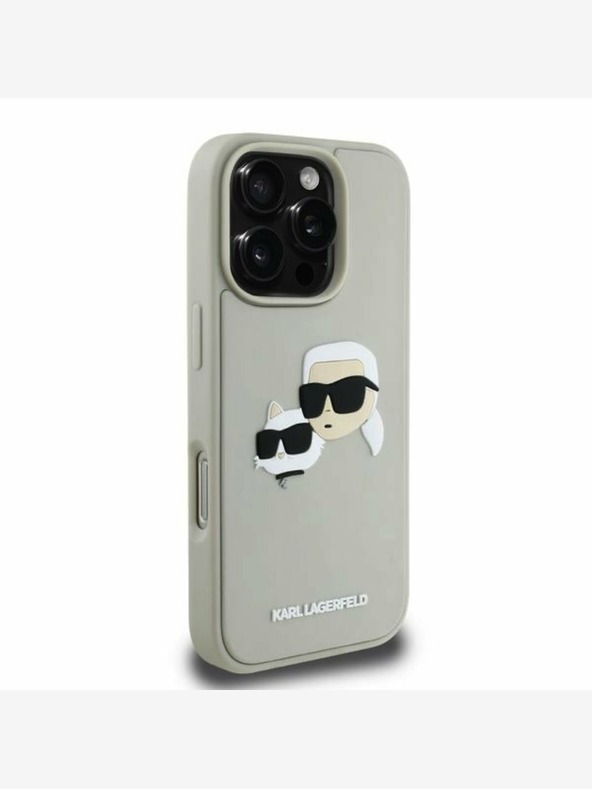 Karl Lagerfeld Karl Lagerfeld 3D gumijast hrbtni ovitek z dvojnimi glavami za iPhone 16 Pro Beige