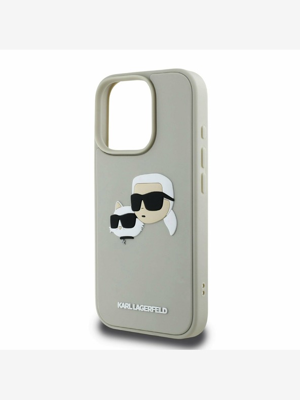 Karl Lagerfeld Karl Lagerfeld 3D gumijast hrbtni ovitek z dvojnimi glavami za iPhone 16 Pro Beige