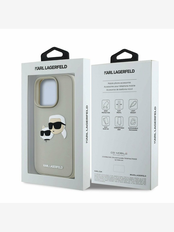 Karl Lagerfeld Karl Lagerfeld 3D gumijast hrbtni ovitek z dvojnimi glavami za iPhone 16 Pro Beige