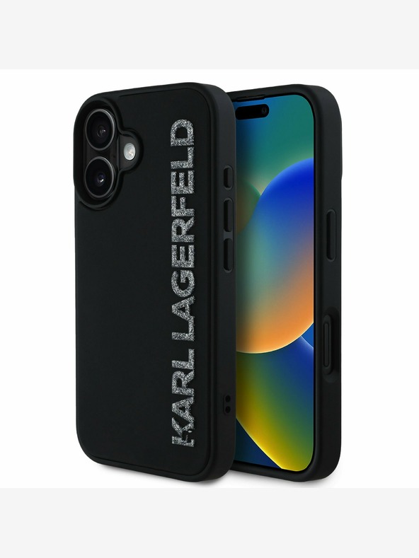 Karl Lagerfeld Karl Lagerfeld 3D gumijasti hrbtni ovitek z bleščečim logotipom za iPhone 16 črn