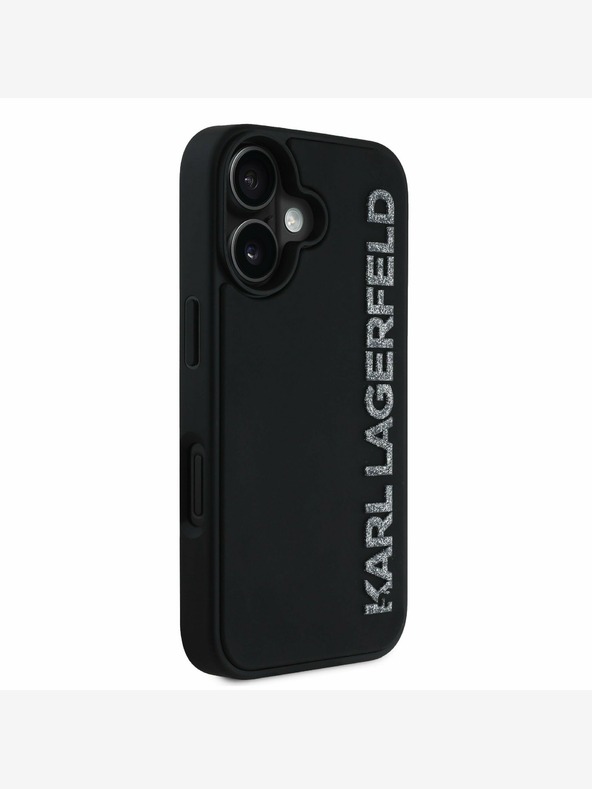 Karl Lagerfeld Karl Lagerfeld 3D gumijasti hrbtni ovitek z bleščečim logotipom za iPhone 16 črn