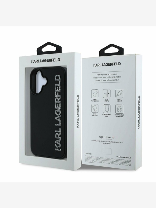 Karl Lagerfeld Karl Lagerfeld 3D gumijasti hrbtni ovitek z bleščečim logotipom za iPhone 16 črn
