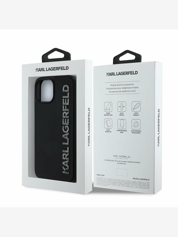 Karl Lagerfeld Karl Lagerfeld 3D gumijasti zadnji ovitek z bleščicami za iPhone 15 črn