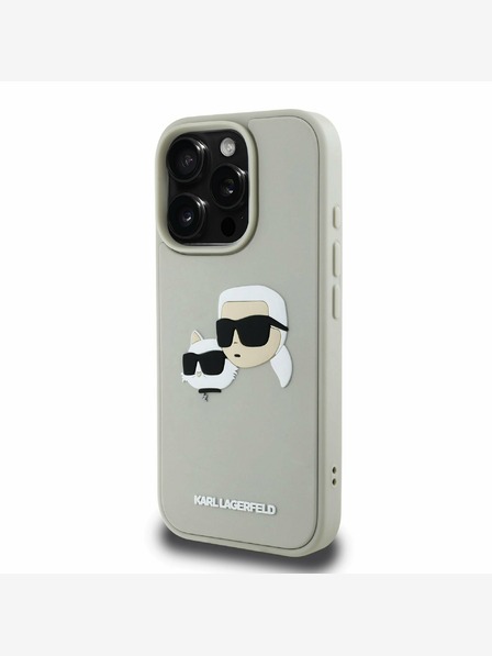 Karl Lagerfeld Karl Lagerfeld 3D gumijasta zadnja prevleka z dvojno glavo za iPhone 16 Pro Max Beige
