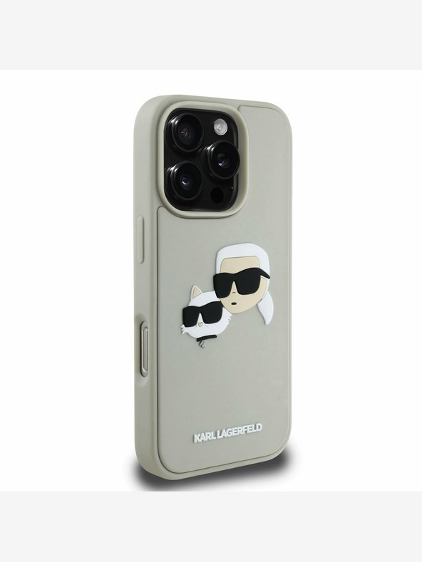 Karl Lagerfeld Karl Lagerfeld 3D gumijasta zadnja prevleka z dvojno glavo za iPhone 16 Pro Max Beige