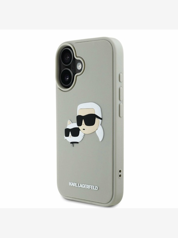 Karl Lagerfeld Karl Lagerfeld 3D gumijast hrbtni ovitek z dvojnimi glavami za iPhone 16 bež