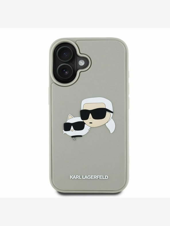 Karl Lagerfeld Karl Lagerfeld 3D gumijast hrbtni ovitek z dvojnimi glavami za iPhone 16 bež