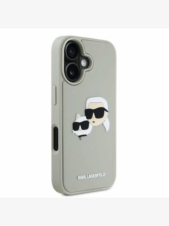 Karl Lagerfeld Karl Lagerfeld 3D gumijast hrbtni ovitek z dvojnimi glavami za iPhone 16 bež