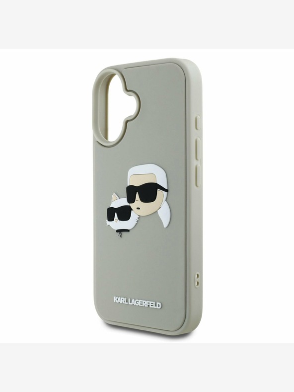 Karl Lagerfeld Karl Lagerfeld 3D gumijast hrbtni ovitek z dvojnimi glavami za iPhone 16 bež
