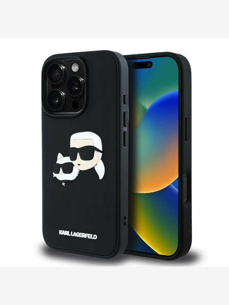 Karl Lagerfeld Karl Lagerfeld 3D gumijasti zadnji ovitek z dvojnimi glavami za iPhone 16 Pro Black